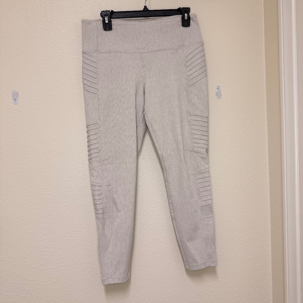 Athleta Delancey Moto Tight Legging Womens Lrg Tall Cream Braiden Textured Pants